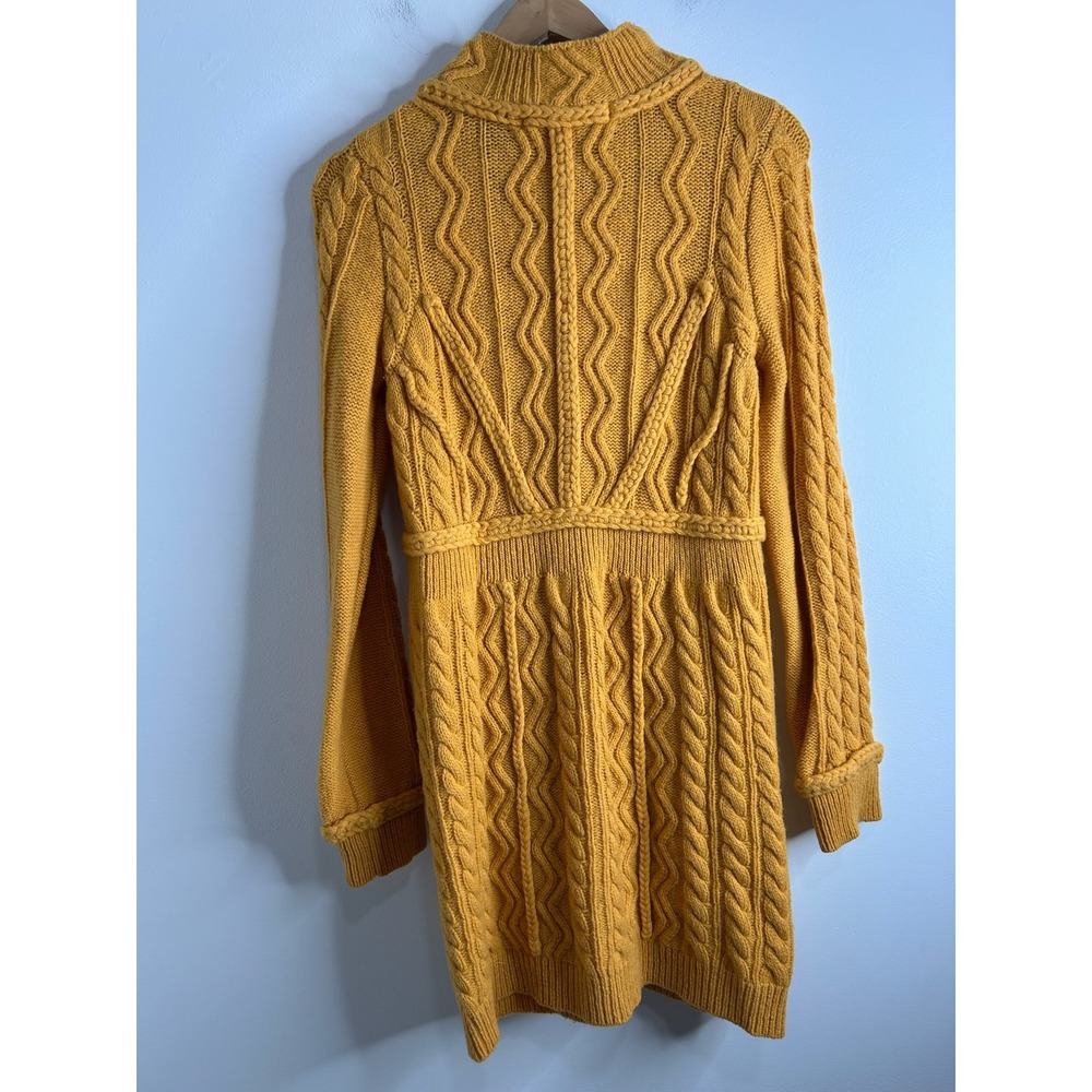 Sparrow Anthropologie Yellow Cable Knit Cardigan Sweater S Fisherman Lambswool - Picture 3 of 9
